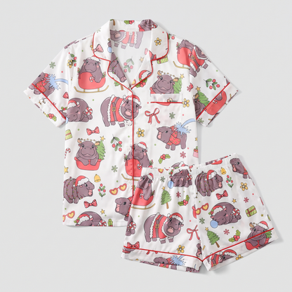 Moo Deng Christmas Women's Pajama Set - flat lay