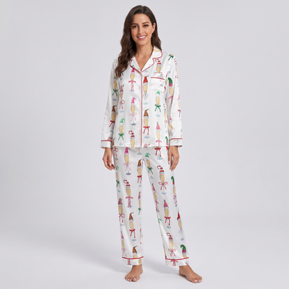 Santa Champagne Flutes Women's Pajama Set - long sleeve and pants