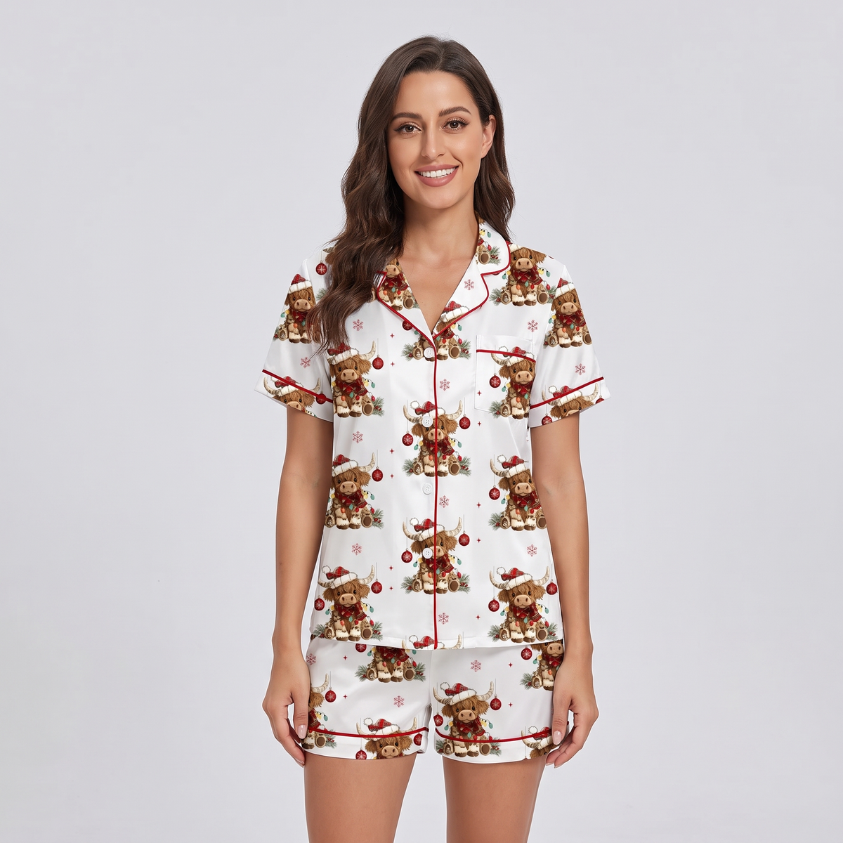 Howdy Crochet Cows Women's Pajama Set - short sleeve and shorts