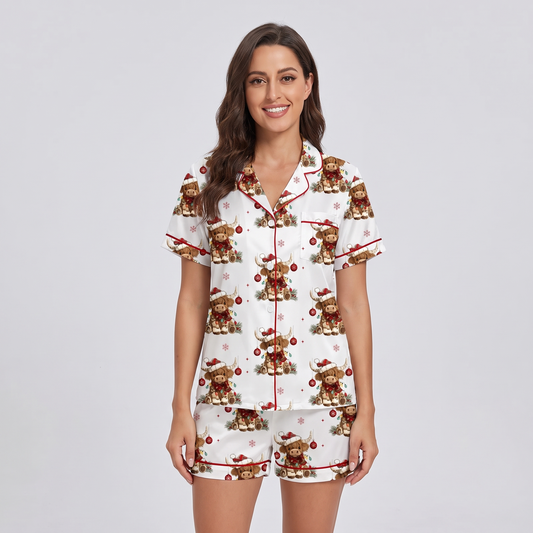 Howdy Crochet Cows Women's Pajama Set - short sleeve and shorts