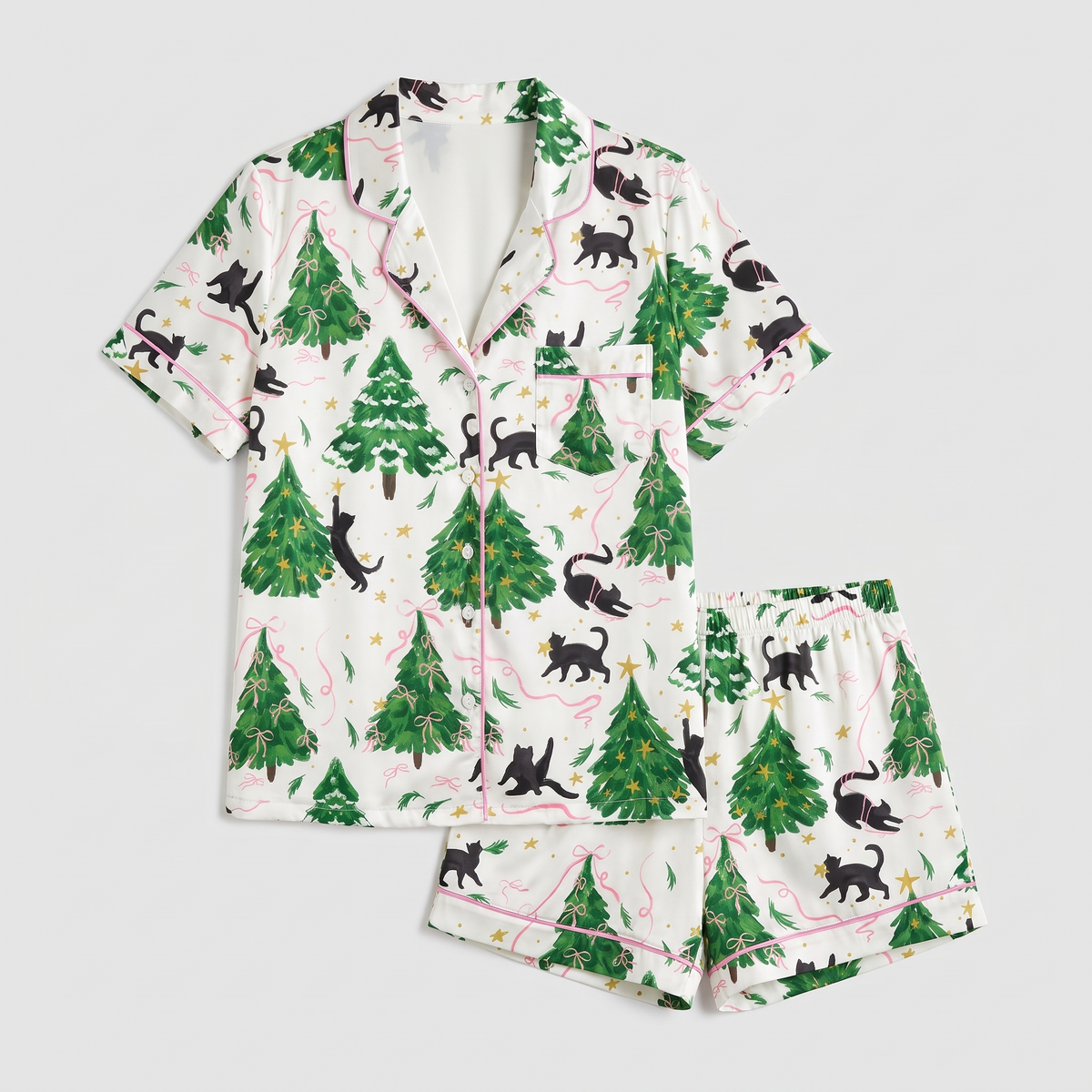Tree Climbing Cats Women's Pajama Set - flat lay