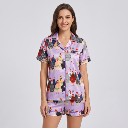 Christmas Chickens Women's Pajama Set - Purple