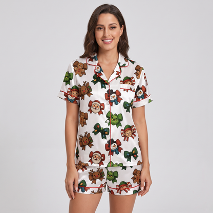 Holly Jolly Characters & Bows Women's Pajama Set - short sleeve and shorts
