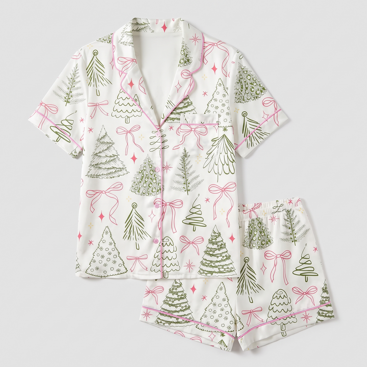 Preppy Bow Trees Women's Pajama Set - flat lay