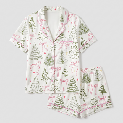 Preppy Bow Trees Women's Pajama Set - flat lay