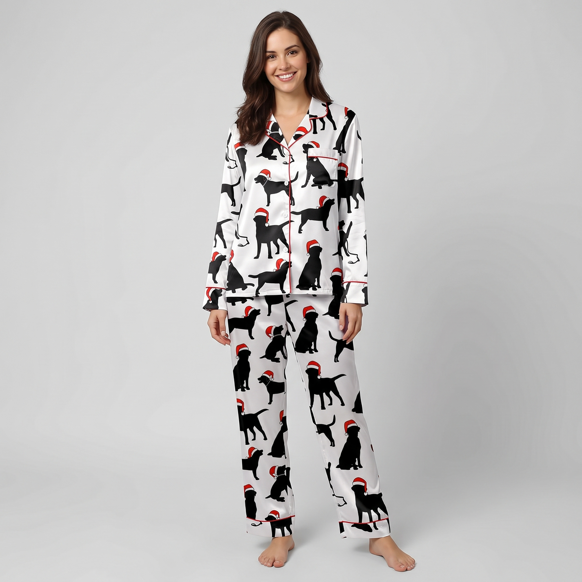 Black Lab Silhouettes Women's Pajama Set - long sleeve and pants
