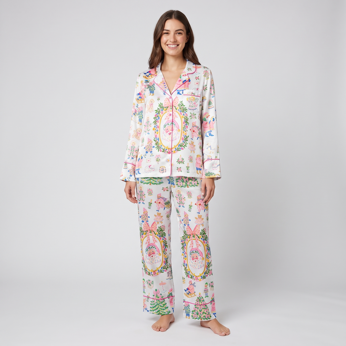 Sugarplum Santa Women's Pajama Set - long sleeve and pants