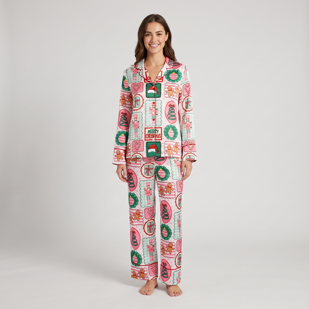 Pink Nutcracker Gingerbread Women's Pajama Set - long sleeve and pants