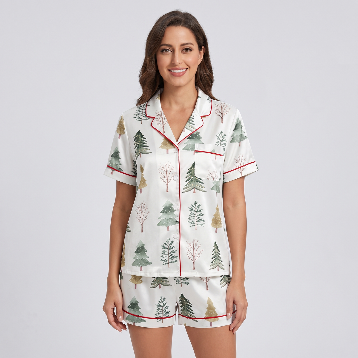 Merry & Bright Pines Women's Pajama Set - short sleeve and shorts