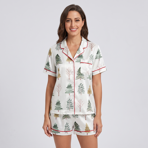 Merry & Bright Pines Women's Pajama Set - short sleeve and shorts