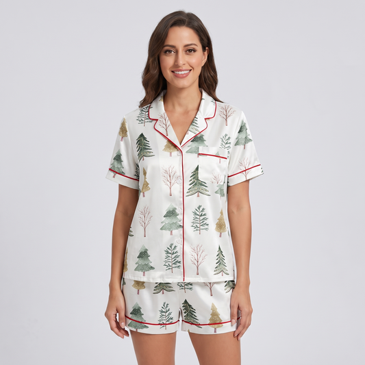 Merry & Bright Pines Women's Pajama Set - short sleeve and shorts