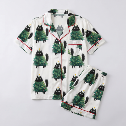 Cats In Tree Costumes Women's Pajama Set - flat lay