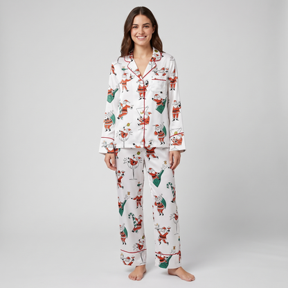Mid-Century Santa Martini Women's Pajama Set - long sleeve and pants