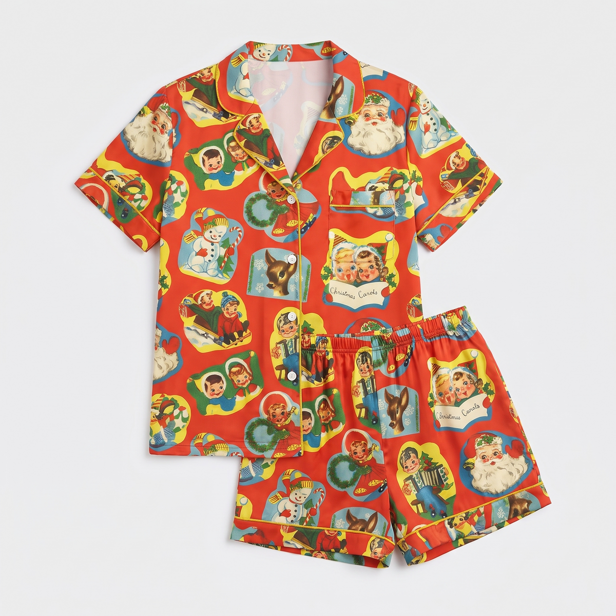 Vintage Kitsch Christmas Women's Pajama Set - flat lay