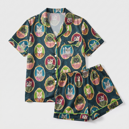 Cat Cameo Portraits Women's Pajama Set - flat lay