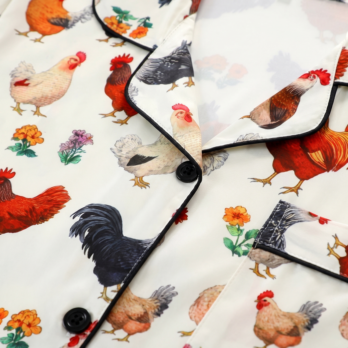 Hen House Women's Pajama Set - Garden Roosters - print close-up