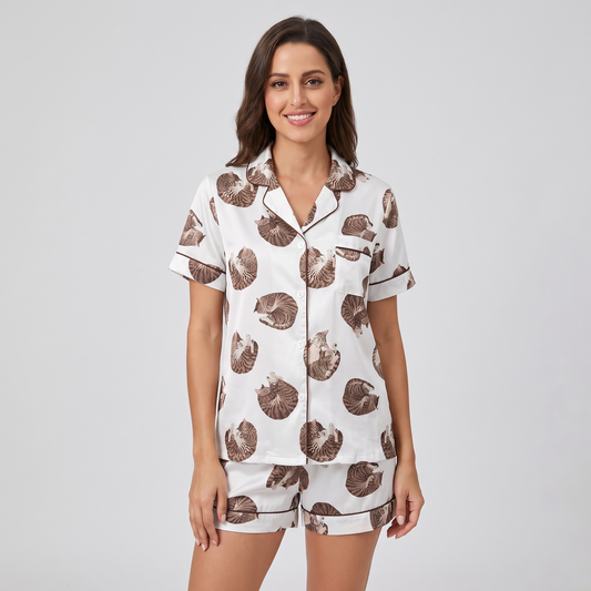 Curled Up Cats Women's Pajama Set - short sleeve and shorts