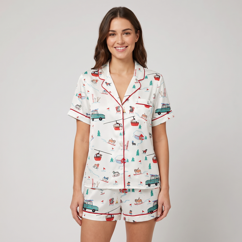 Ski Trip Pups Women's Pajama Set - short sleeve and shorts