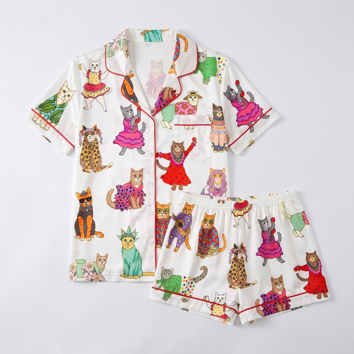 Cat Fashion Parade Women's Pajama Set - flat lay