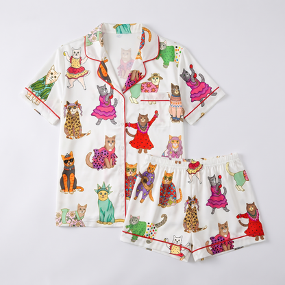 Cat Fashion Parade Women's Pajama Set - flat lay