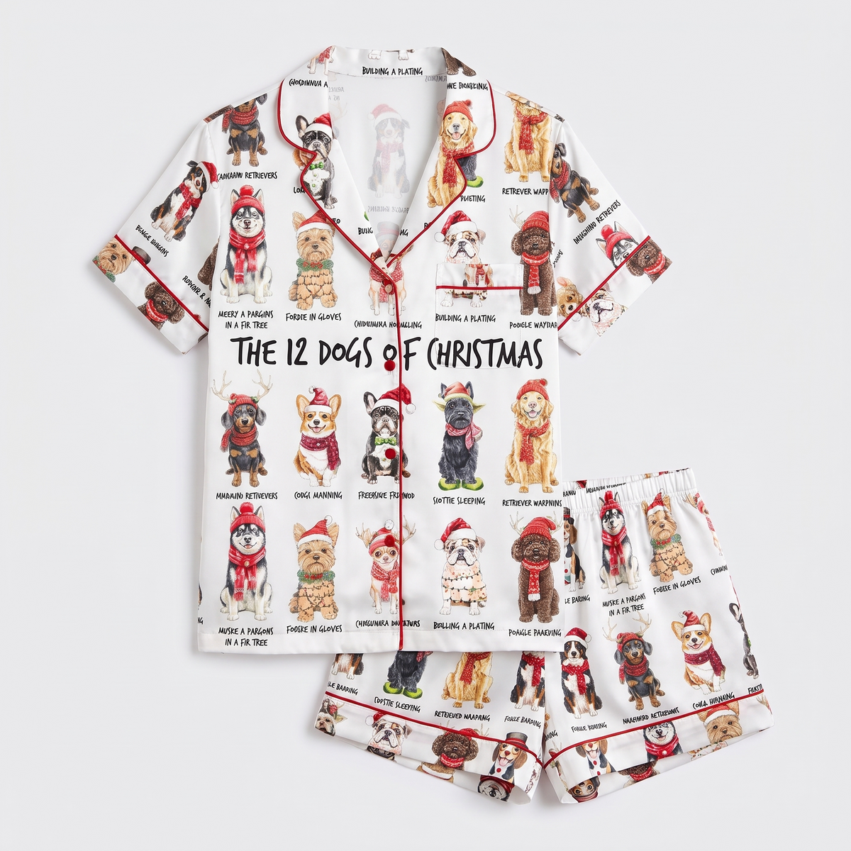 12 Dogs Of Christmas Women's Pajama Set - flat lay