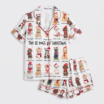 12 Dogs Of Christmas Women's Pajama Set - flat lay