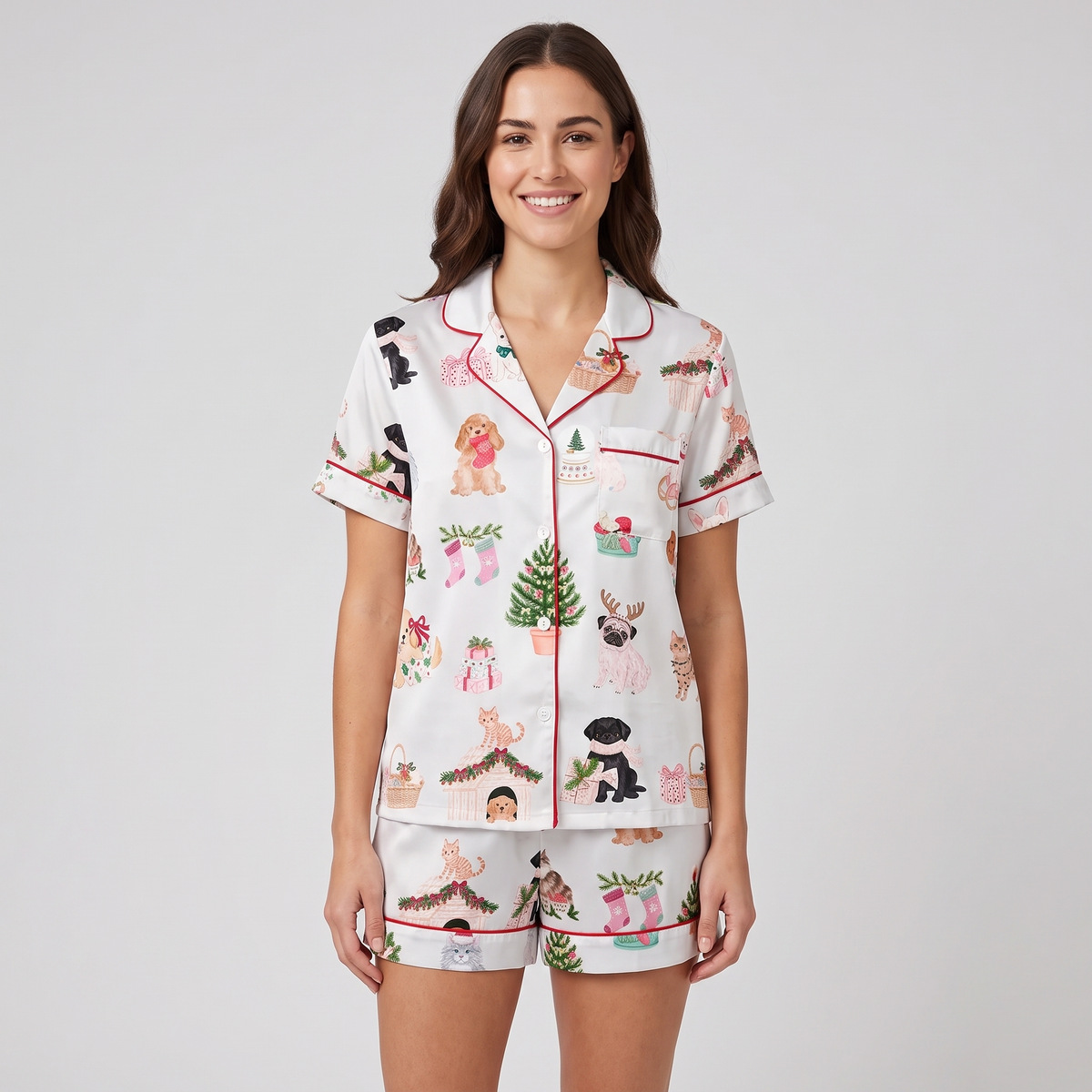 Pets' Christmas Women's Pajama Set - short sleeve and shorts