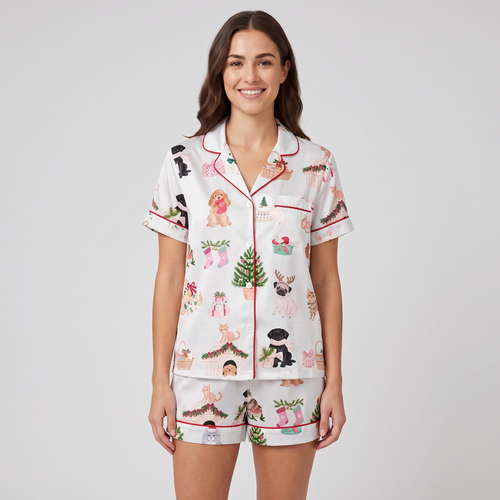 Pets' Christmas Women's Pajama Set - short sleeve and shorts