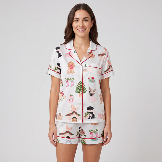 Pets' Christmas Women's Pajama Set - short sleeve and shorts