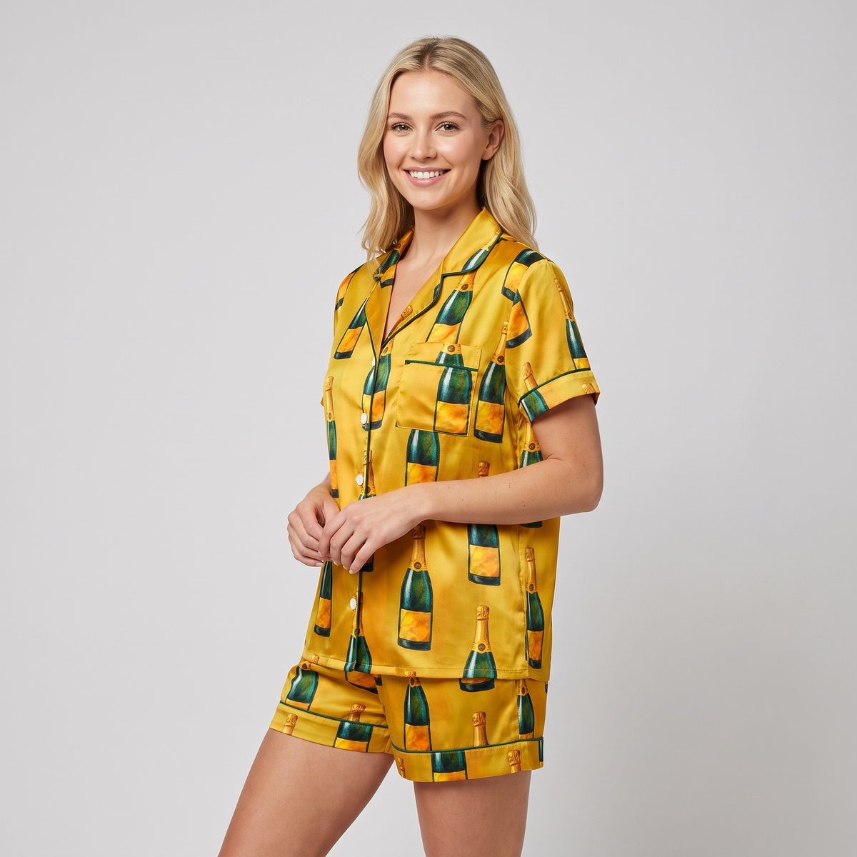 Golden Champagne Women's Pajama Set - short sleeve and shorts