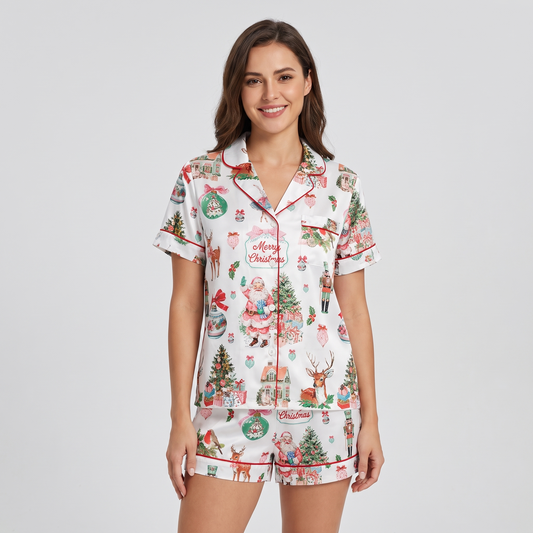 Darling Christmas Cottage Women's Pajama Set - short sleeve and shorts
