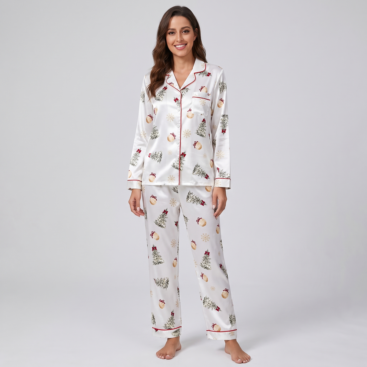 Watercolor Winter Trees Women's Pajama Set - long sleeve and pants