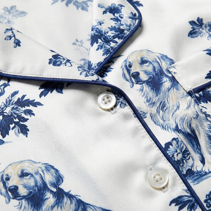 Blue Toile Golden Retriever Women's Pajama Set