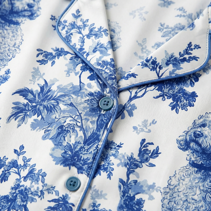 Blue Toile Goldendoodle Women's Pajama Set