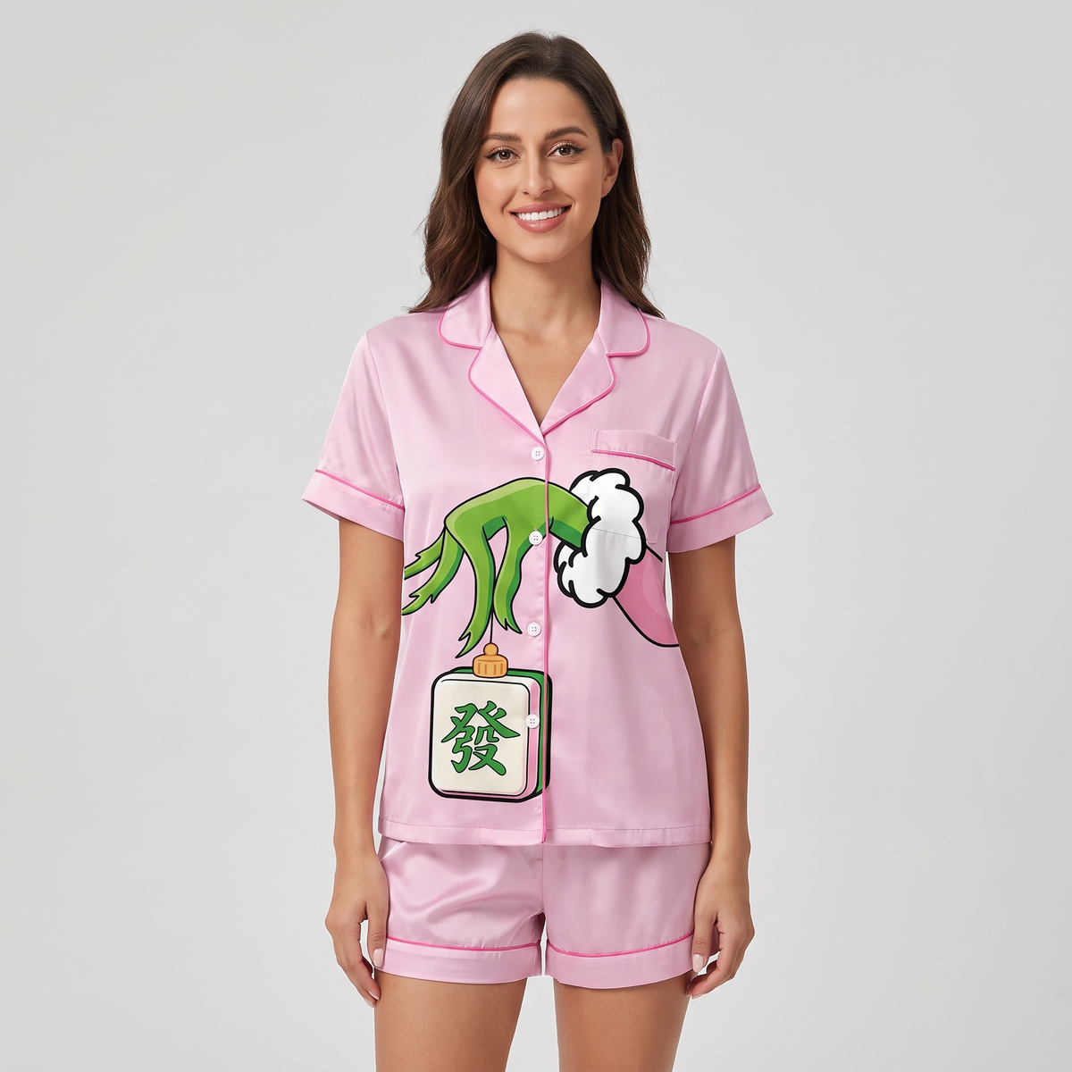 Mean One Mahjong Inspired Women's Pajama Set - short sleeve and shorts