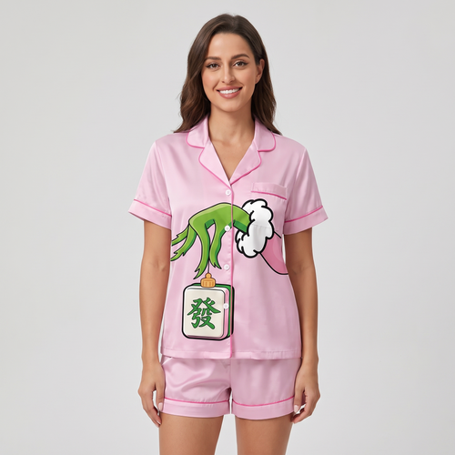 Mean One Mahjong Inspired Women's Pajama Set - short sleeve and shorts