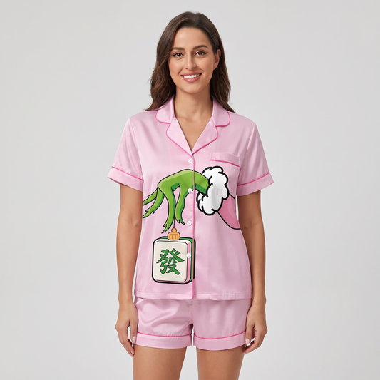 Mean One Mahjong Inspired Women's Pajama Set - short sleeve and shorts