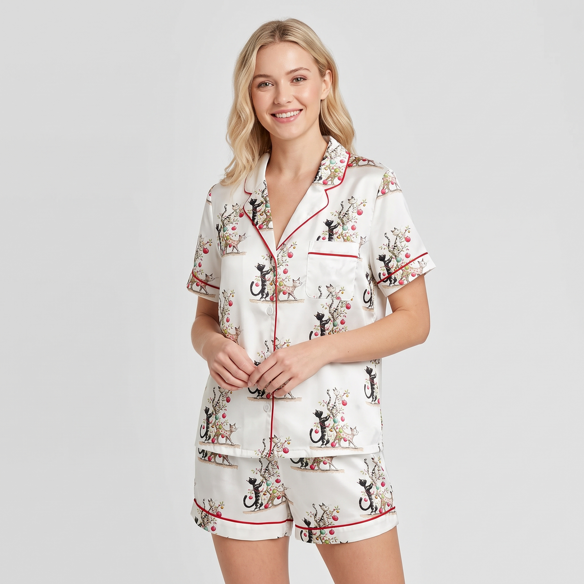 Merry Catmas Women's Pajama Set - short sleeve and shorts
