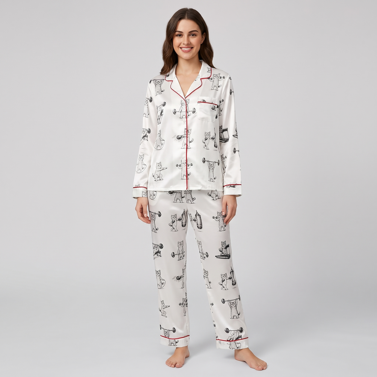 Weightlifting Cats Women's Pajama Set - long sleeve and pants