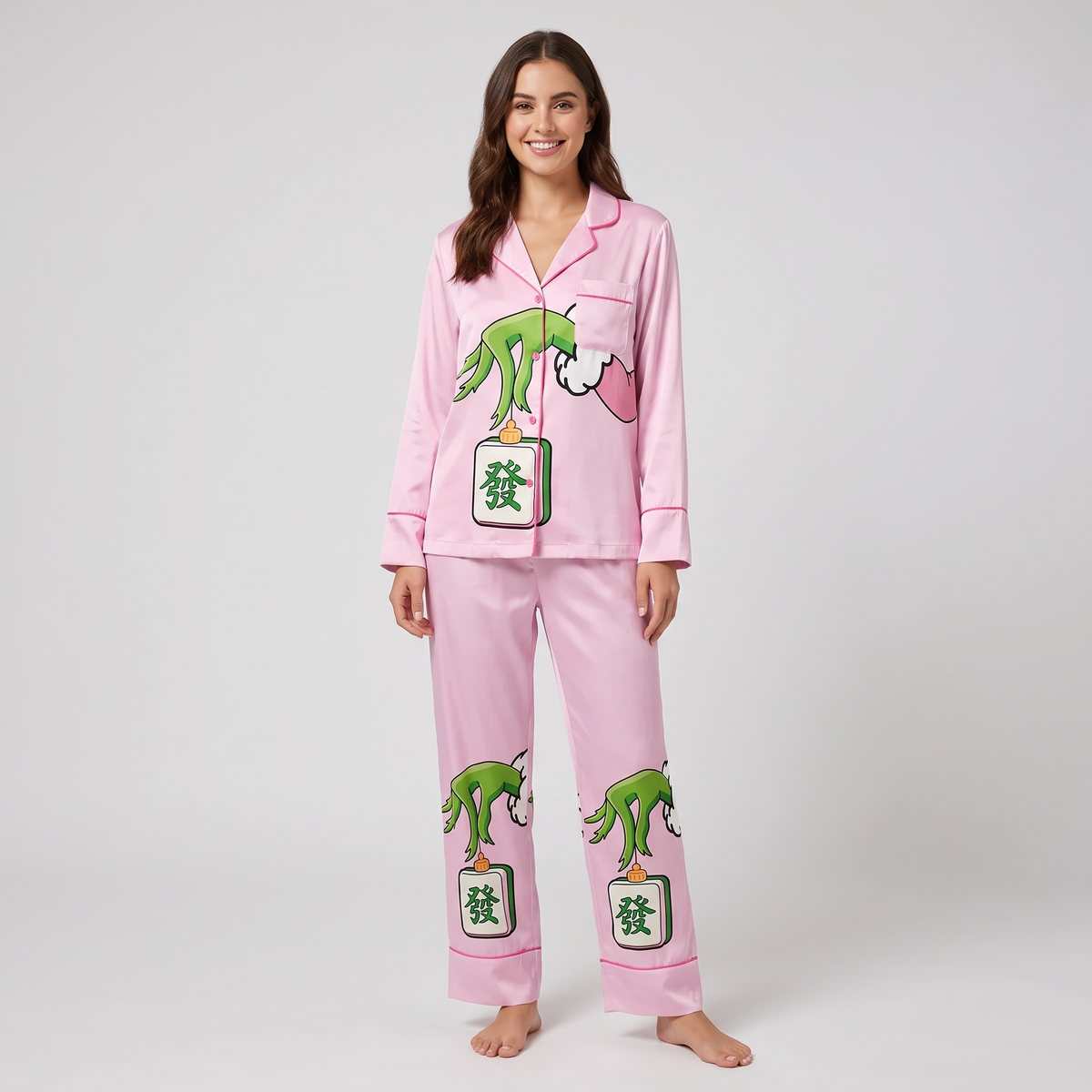Mean One Mahjong Inspired Women's Pajama Set - long sleeve and pants