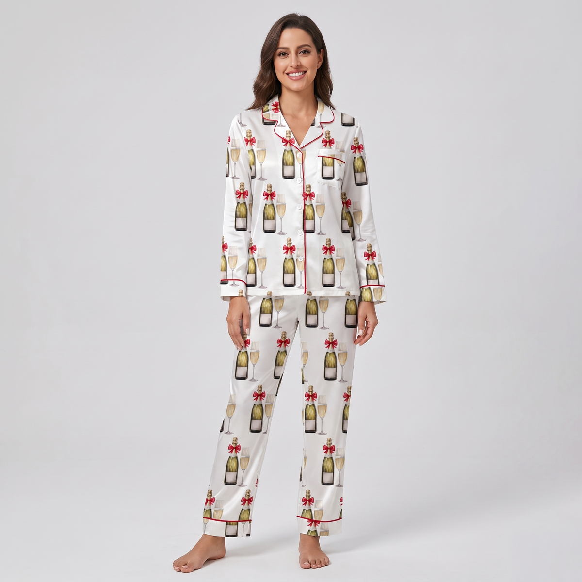 Eat, Drink & Be Merry Champagne Women's Pajama Set - long sleeve and pants