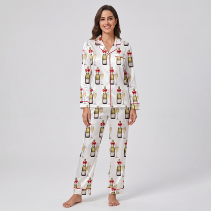 Eat, Drink & Be Merry Champagne Women's Pajama Set - long sleeve and pants