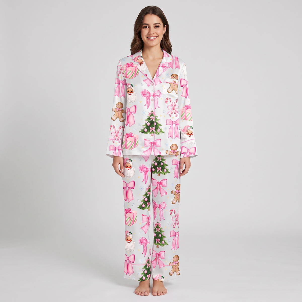 Candy Cane Coquette Women's Pajama Set - long sleeve and pants