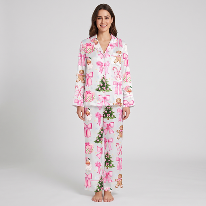 Candy Cane Coquette Women's Pajama Set - long sleeve and pants