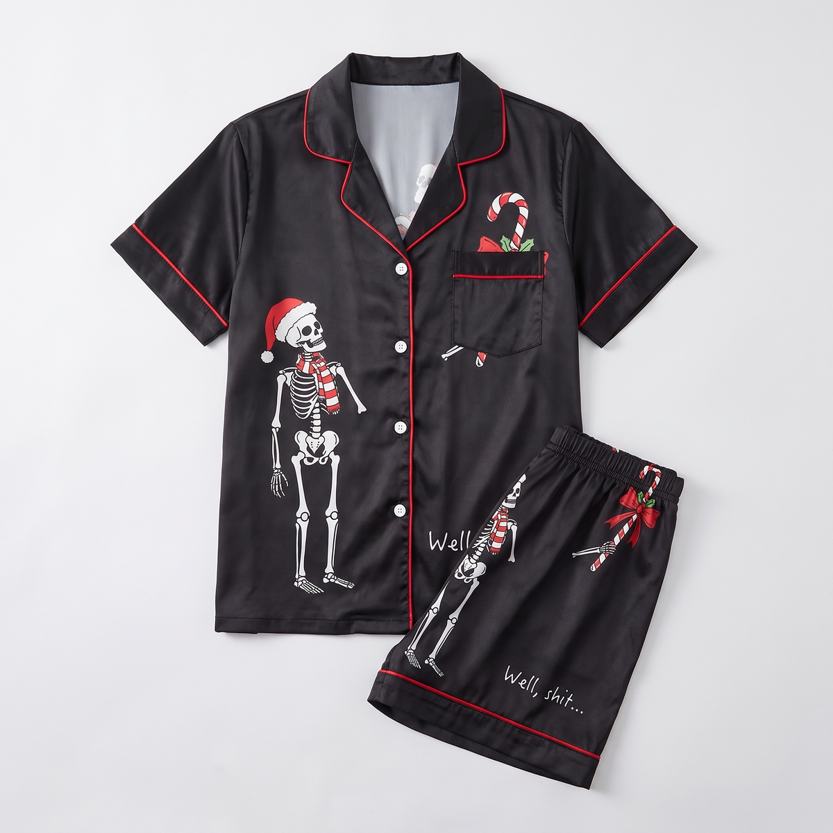 Skeleton Santa Women's Pajama Set - flat lay