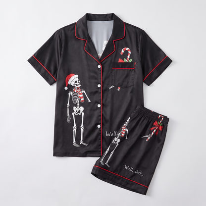 Skeleton Santa Women's Pajama Set - flat lay