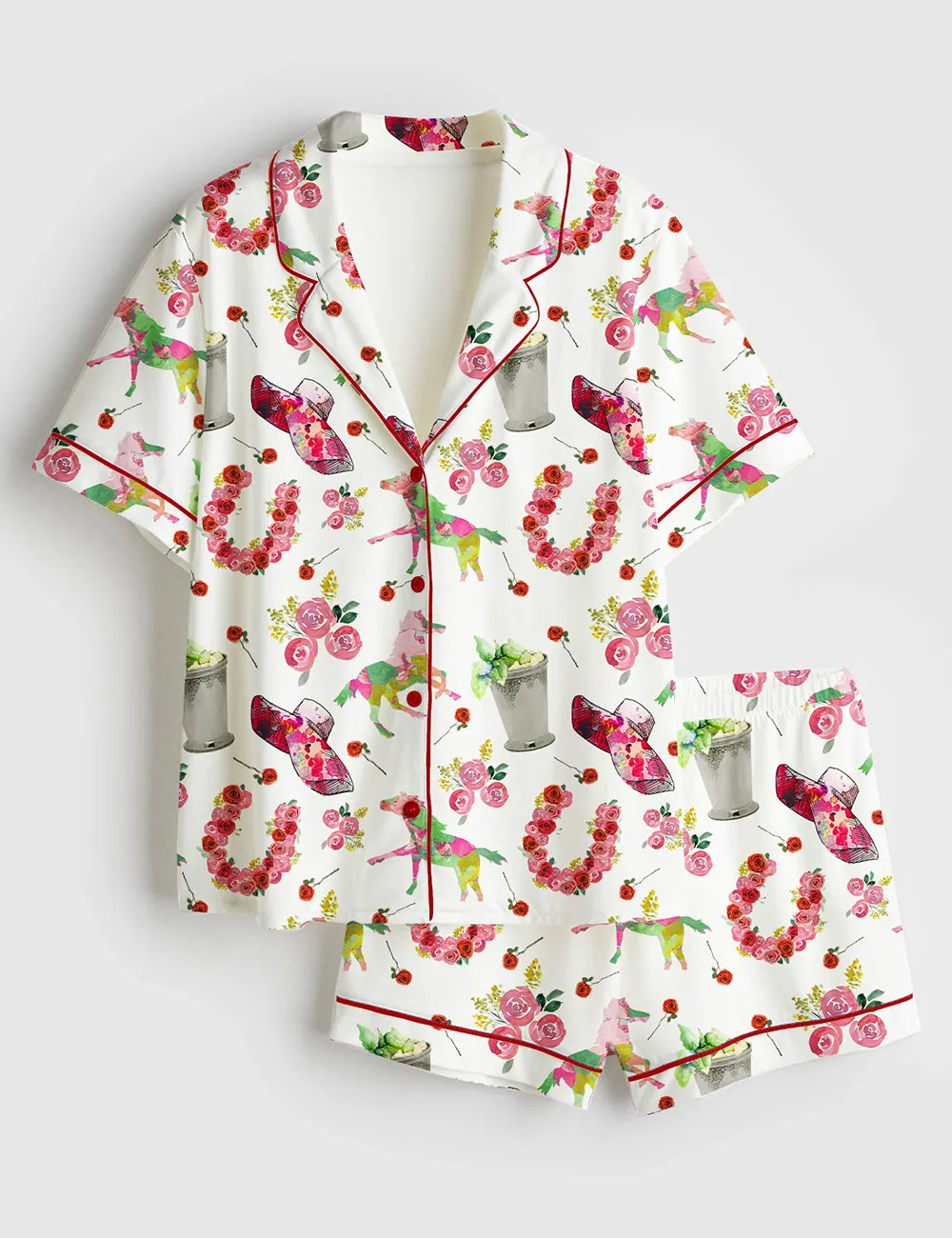 Rose Horseshoe Julep Horse Women's Pajama Set - flat lay