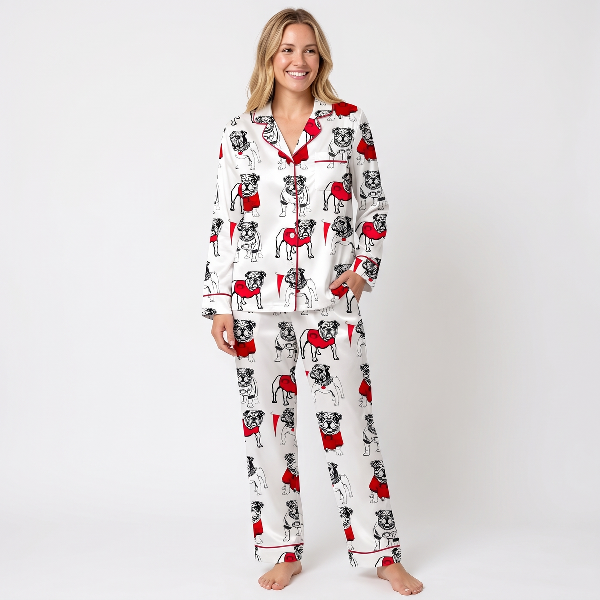 Game Day Bulldog Women's Pajama Set - long sleeve and pants