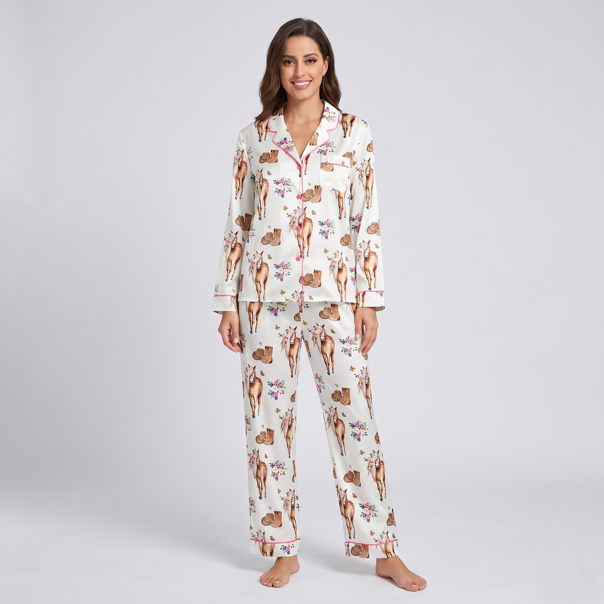 Wildflower Crown Horse Women's Pajama Set - long sleeve and pants