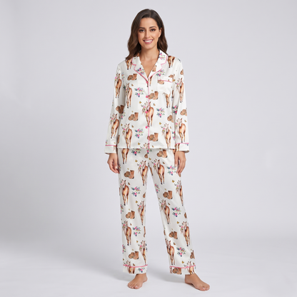 Wildflower Crown Horse Women's Pajama Set - long sleeve and pants